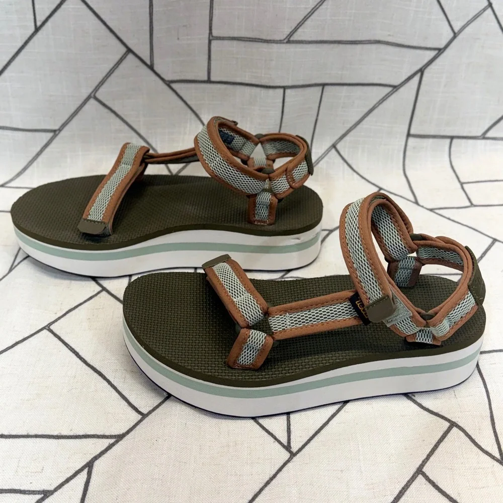 Teva Midform Universal Sandals Size 8 Green Mesh Platform Strappy 1102451 READ